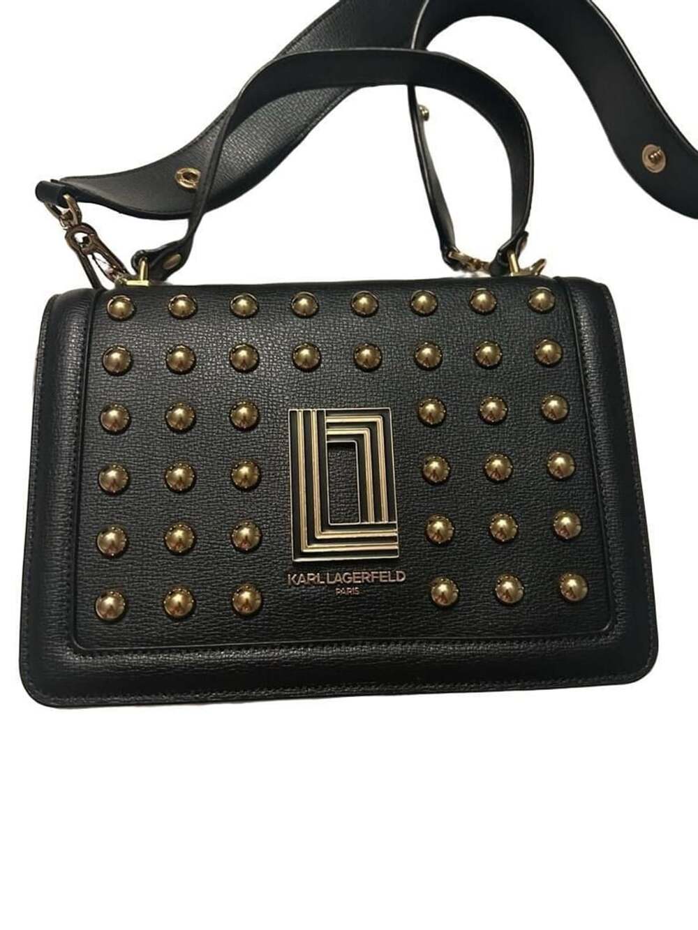 Karl Lagerfeld Paris Simone Logo Front Flap Crossbody Black Bag